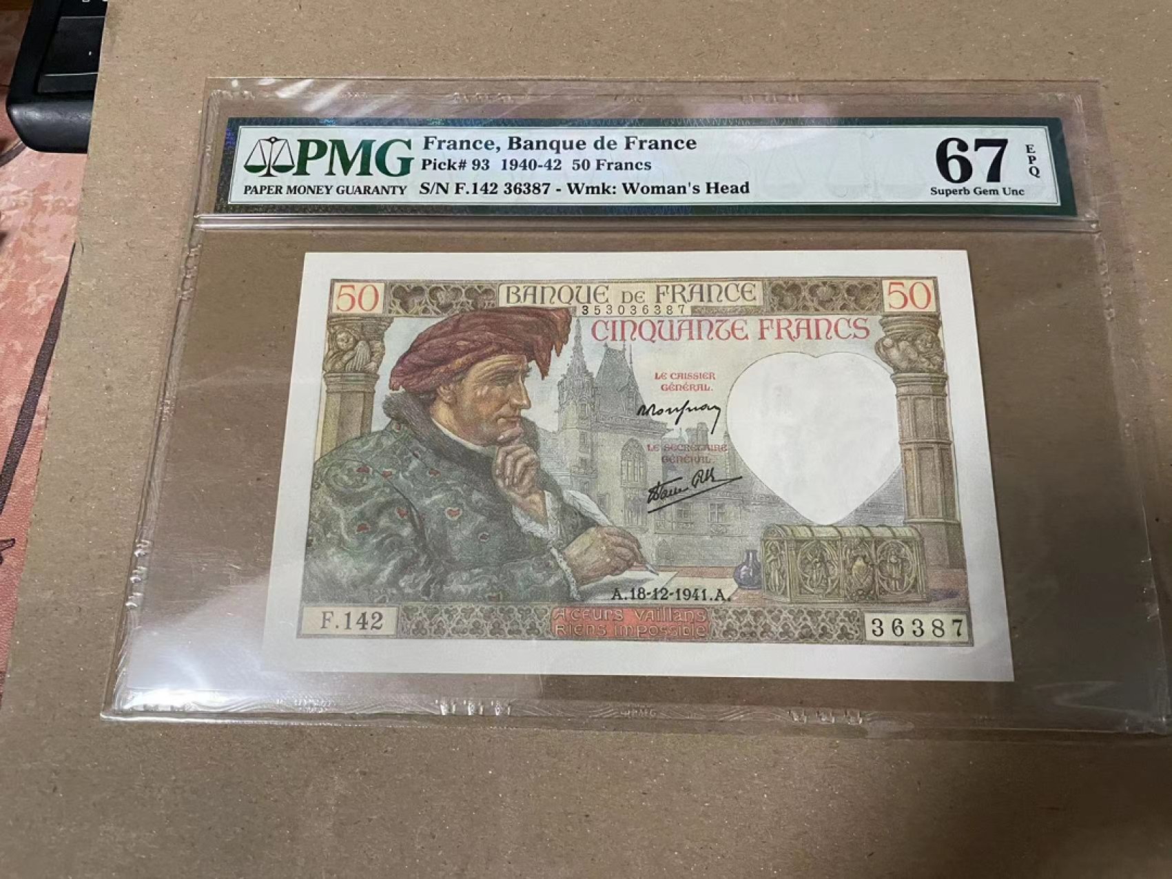 【Blue Auction】✨世界纸币精拍第166期——利奥波德二世（共105拍） 法国 1940-42年50法郎 PMG67EPQ 红顶商人