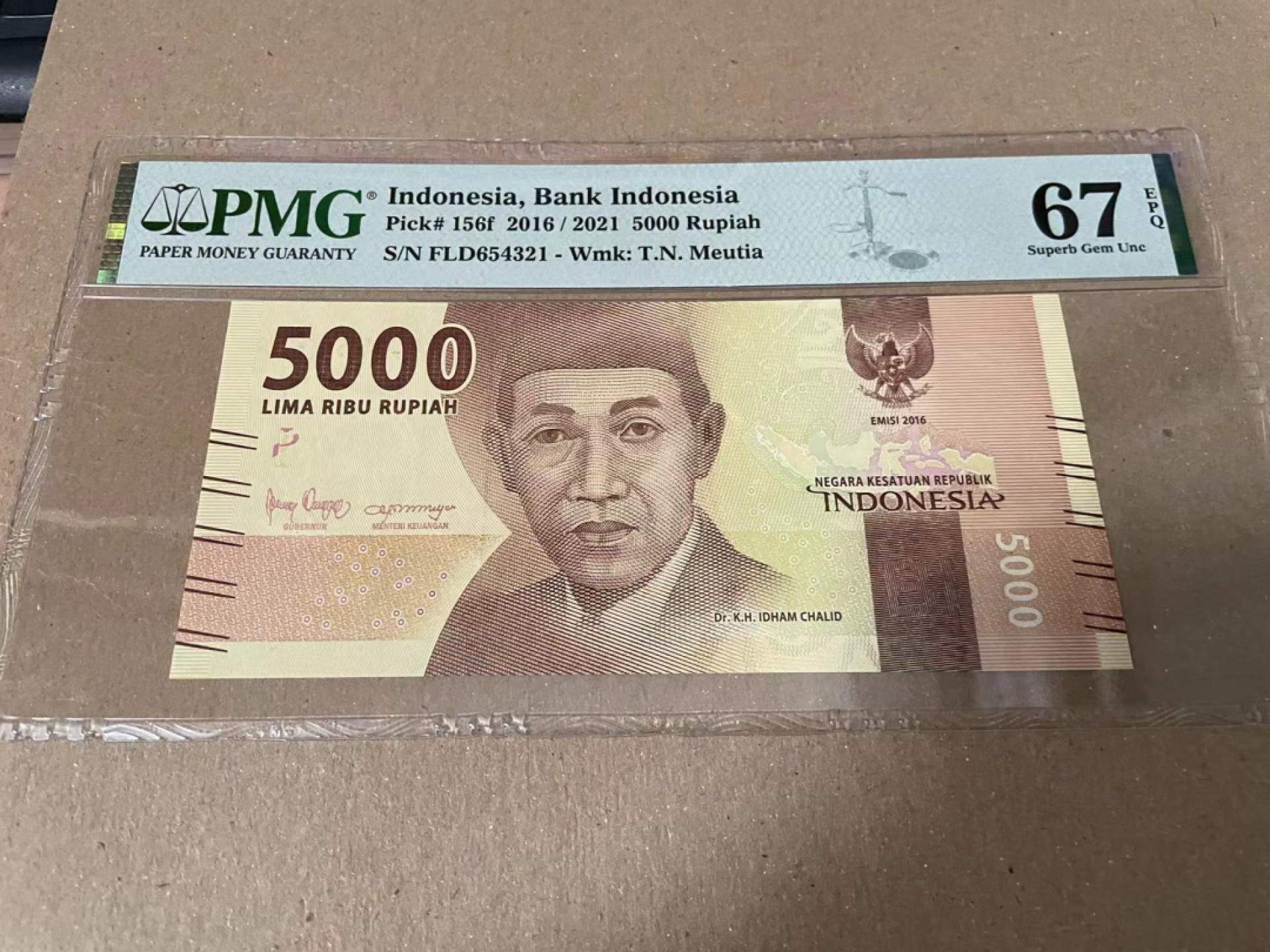 【Blue Auction】✨世界纸币精拍第166期——利奥波德二世（共105拍）  【654321阶梯号】印尼 2016年5000卢比 PMG67EPQ 