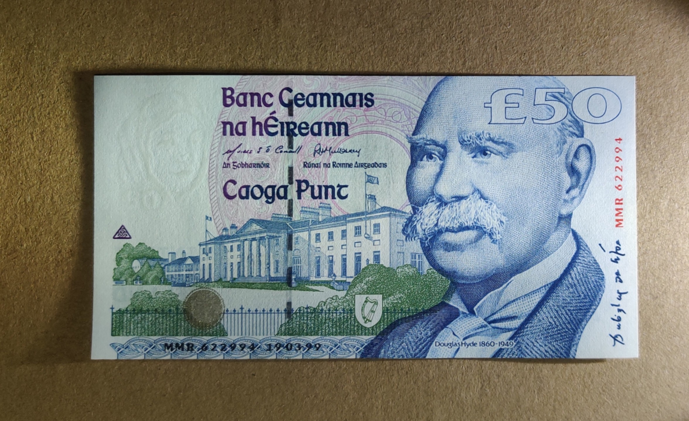 【Blue Auction】✨世界纸币精拍第166期——利奥波德二世（共105拍） 爱尔兰 1999年50镑 道格拉斯•海德 UNC- 