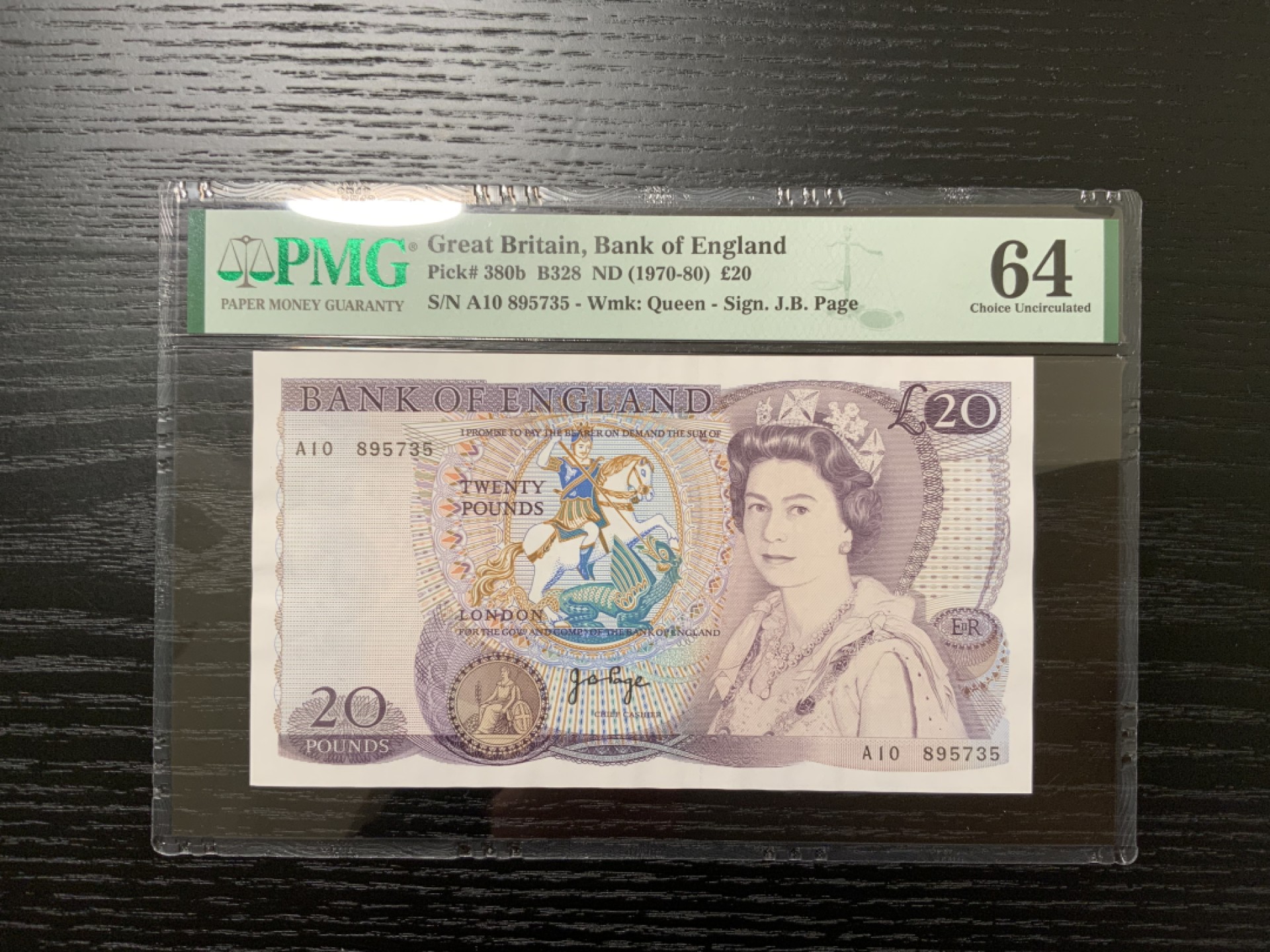 【Blue Auction】✨世界纸币精拍第166期——利奥波德二世（共105拍）  英国1970-80年 20英镑 PMG64 刀拆低评 莎士比亚