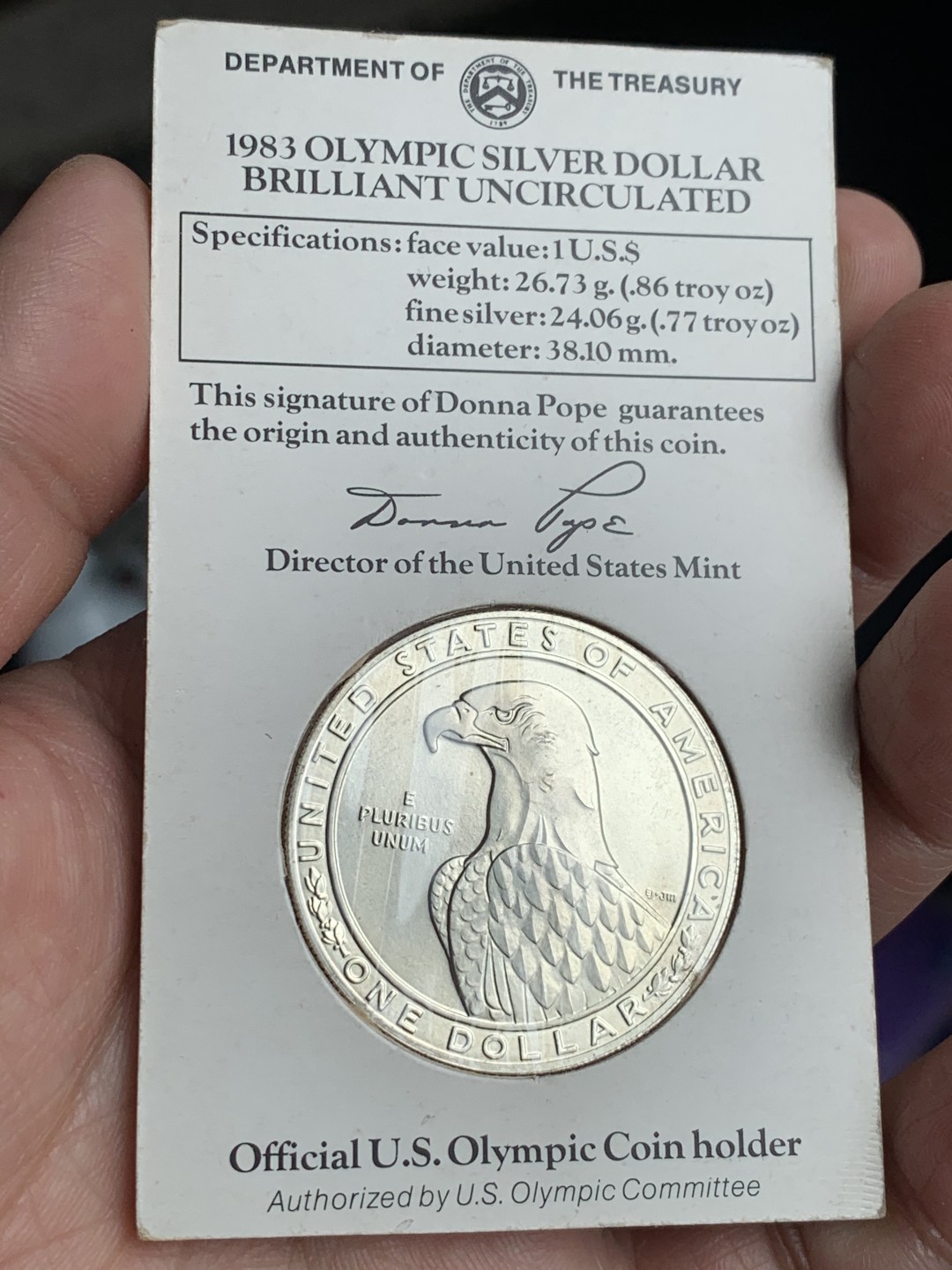 《竞宝斋》第38场-本周一 （全场顺丰包邮） 重拍！卡装 美国1983-P年老鹰一元 大银币