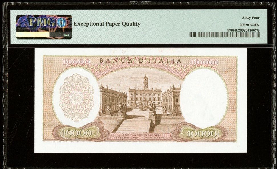 【Blue Auction】✨世界纸币精拍第166期——利奥波德二世（共105拍） 【与上期那张连号】 意大利 1973年10000里拉 PMG64EPQ 经典文艺复兴三杰之一——米开朗基罗 PMG64EPQ 全新原票 