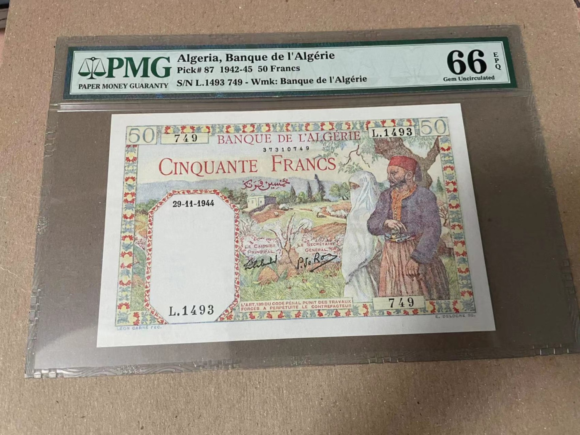 【Blue Auction】✨世界纸币精拍第166期——利奥波德二世（共105拍） 阿尔及利亚 1942-45年50法郎 PMG66EPQ