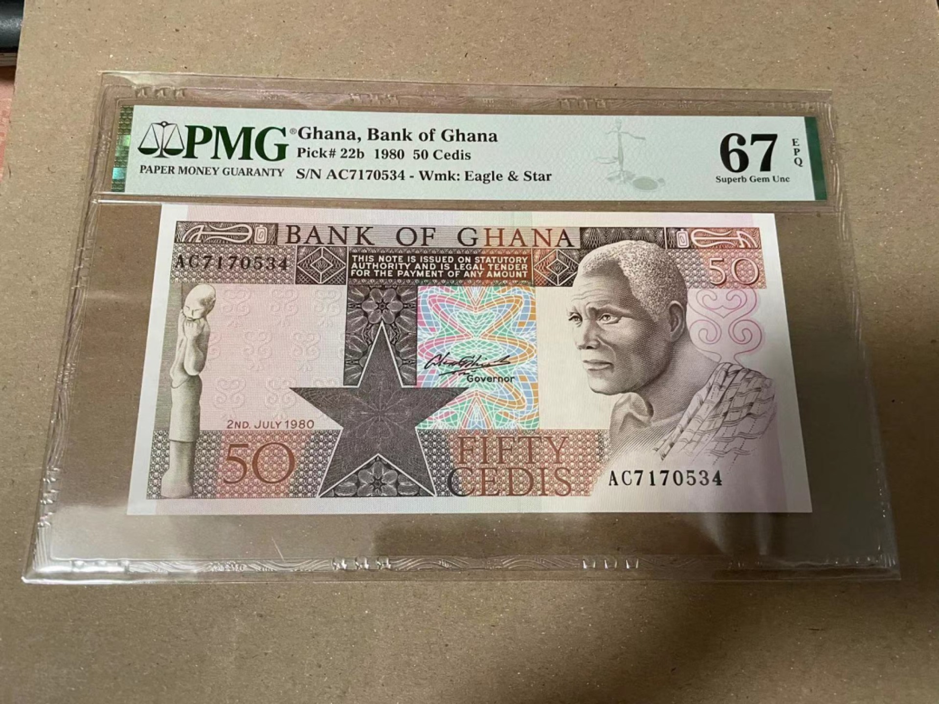 【Blue Auction】✨世界纸币精拍第166期——利奥波德二世（共105拍） 加纳 1980年50塞地 PMG67EPQ 