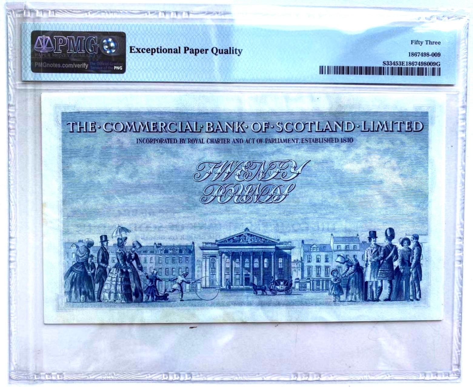 【Blue Auction】✨世界纸币精拍第166期——利奥波德二世（共105拍） 【高面值少见】苏格兰 1947-58年20镑 PMG53EPQ 高分原票 背面大场景雕刻精美