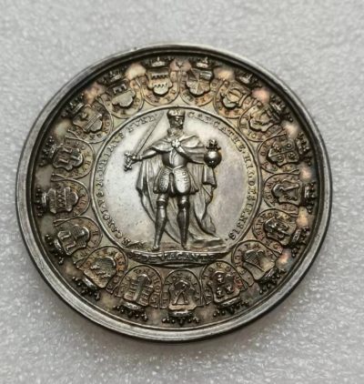 德国1724年明斯特宗座缺位1.5泰勒币章（五彩好品55mm）