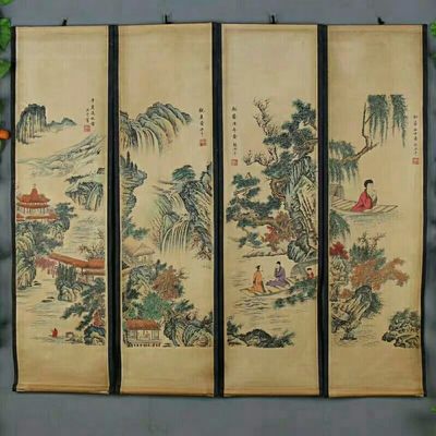 精品国画山水画古名人书法装裱客厅四条屏条幅四张成品洪千 - 精品国画山水画古名人书法装裱客厅四条屏条幅四张成品洪千