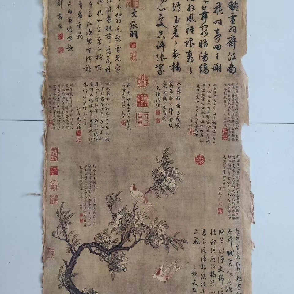 古玩收藏做旧名人国画梨花双燕图字画古画画芯花鸟中堂装饰