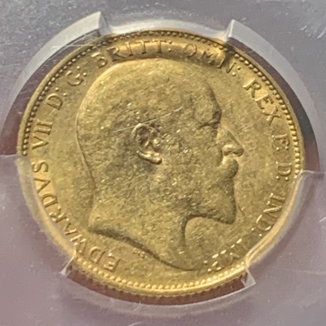 紫瑗钱币——第210期拍卖 英国 1902年 爱德华七世 1索维林 金币 美评 SGS MS60