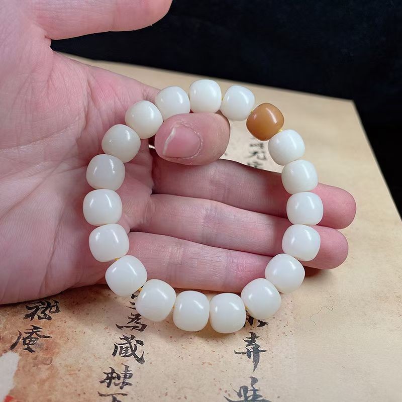 10mm白玉菩提手串单圈绕指柔老型桶高密念珠文玩男女佛珠手链