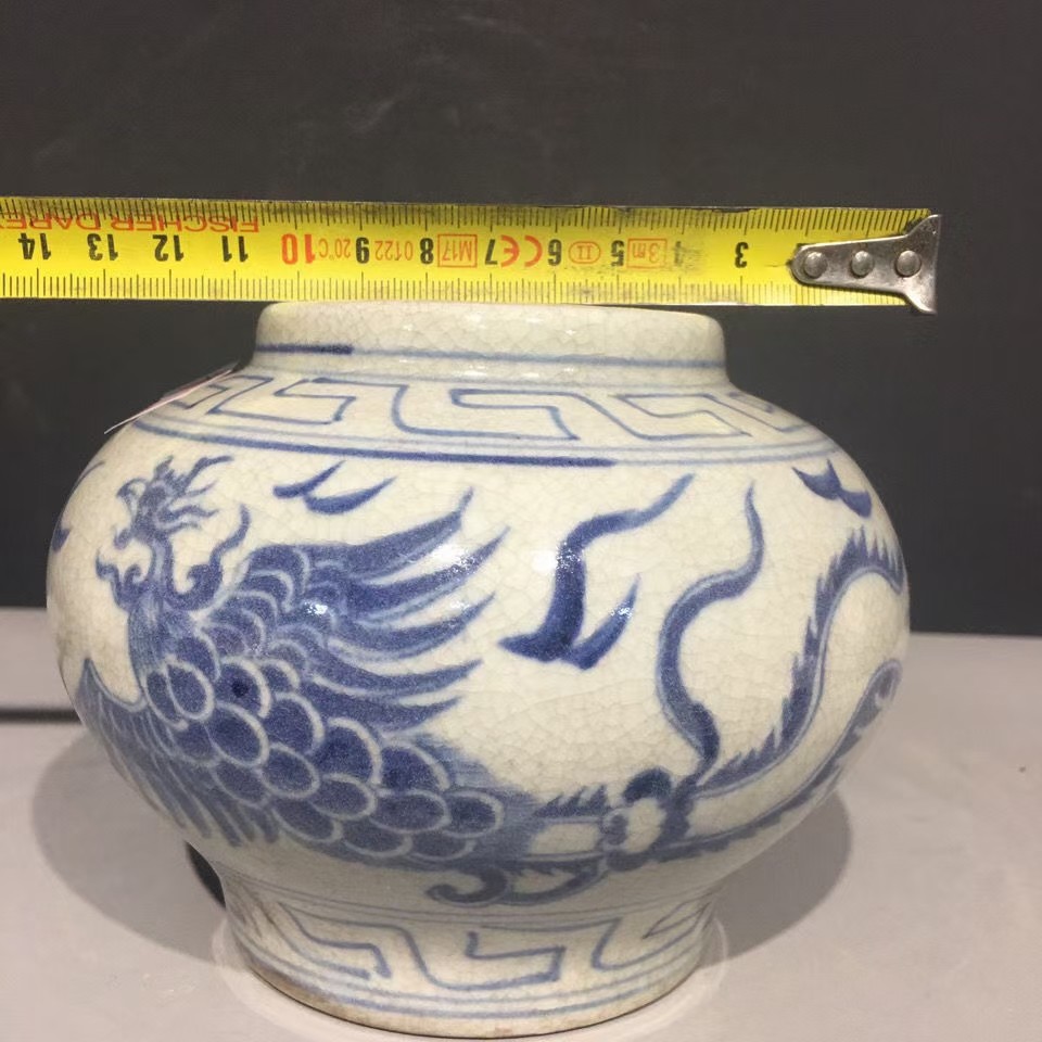 古董古瓷古玩明宣德满开片青花龙纹罐全品包老古董收藏老瓷