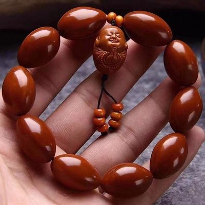 橄榄核手工打磨素珠手串手链一心向佛文玩老油核红料男女款 - 橄榄核手工打磨素珠手串手链一心向佛文玩老油核红料男女款