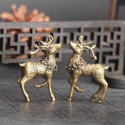 古玩古董铜实心袖珍一对梅花鹿摆件铜雕茶道茶宠桌摆古手把件铜 - 古玩古董铜实心袖珍一对梅花鹿摆件铜雕茶道茶宠桌摆古手把件铜