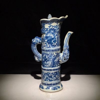 古董古玩杂项收藏老物件老瓷清乾隆青花龙纹多穆壶全品包老包真 - 古董古玩杂项收藏老物件老瓷清乾隆青花龙纹多穆壶全品包老包真