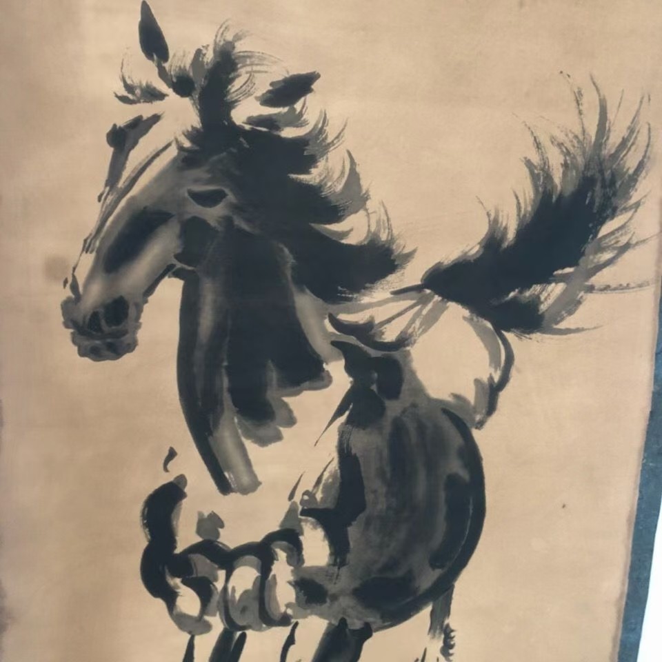 民国徐悲鸿字画古画国画收藏 徐悲鸿墨马图 字画装饰客厅画中堂画	 ​