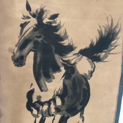 民国徐悲鸿字画古画国画收藏 徐悲鸿墨马图 字画装饰客厅画中堂画	 ​