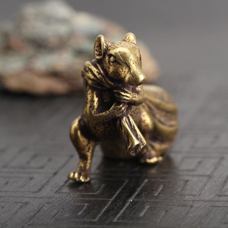 日式黄金袋老鼠铜茶宠 家用手工茶玩可养创意精品茶道小摆件
