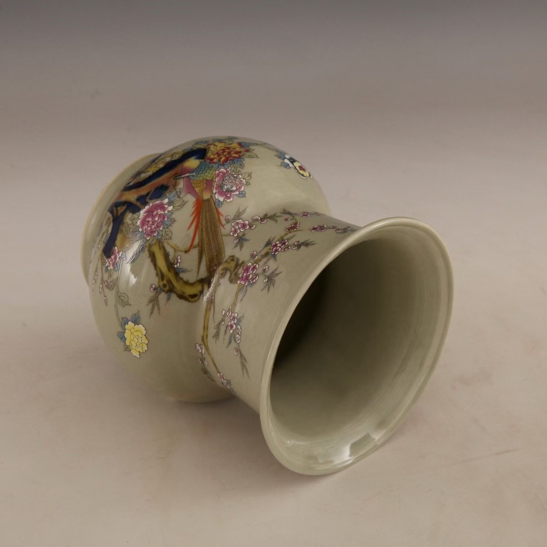 雍正年制 粉彩花鸟纹渣斗 古董瓷器古玩摆件瓷器库存老物件收藏