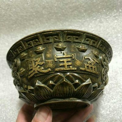 纯铜老包浆聚宝盆古玩收藏尺寸如图五福临门古铜铜器 - 纯铜老包浆聚宝盆古玩收藏尺寸如图五福临门古铜铜器