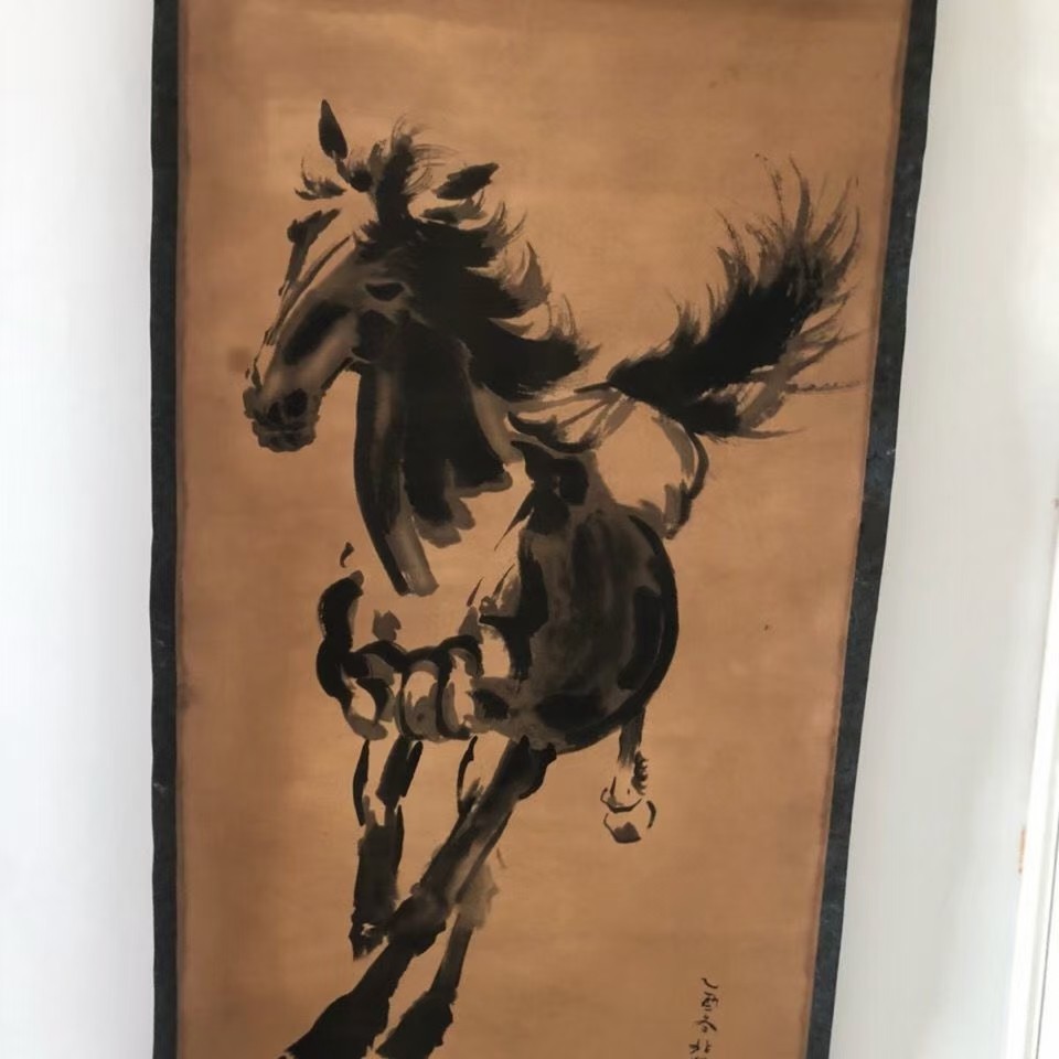 民国徐悲鸿字画古画国画收藏 徐悲鸿墨马图 字画装饰客厅画中堂画	 ​