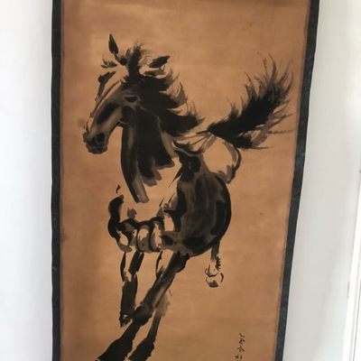 民国徐悲鸿字画古画国画收藏 徐悲鸿墨马图 字画装饰客厅画中堂画	 ​
