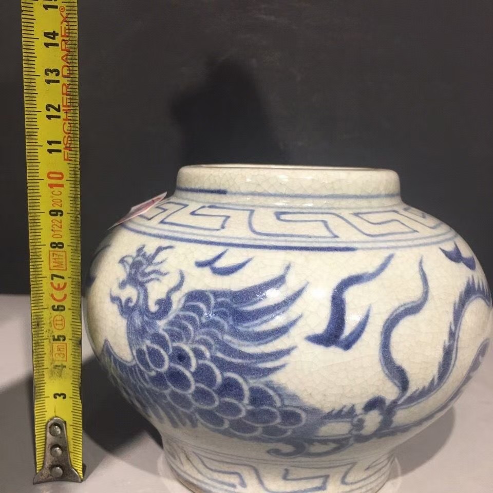 古董古瓷古玩明宣德满开片青花龙纹罐全品包老古董收藏老瓷