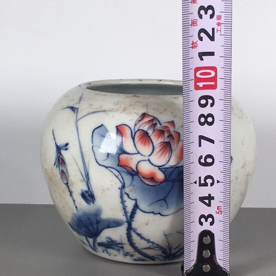古董古玩旧货老货古瓷民国八年江西瓷业公司厂瓷青花荷叶莲花水盂