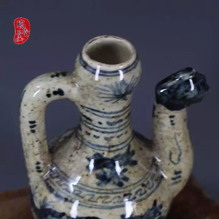 明 青花鸡头壶古董 古玩 做旧古瓷器收藏全手工摆件古典装饰品
