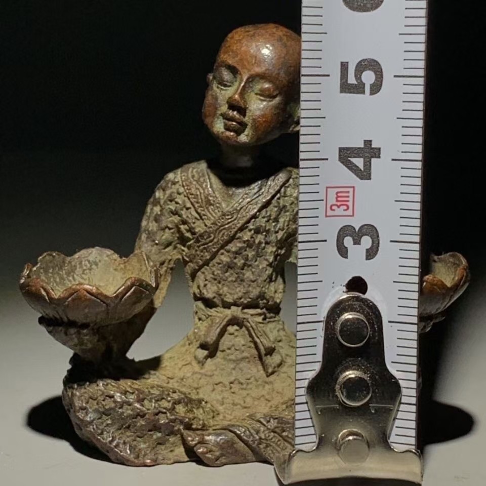 古董纯铜旧藏小沙弥烛台摆件老物件旧货老铜器古玩包老包真收藏品