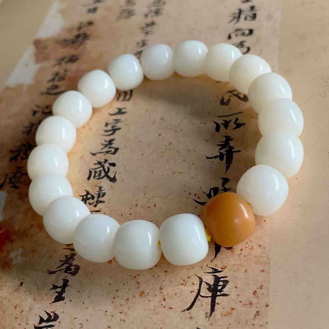 10mm白玉菩提手串单圈绕指柔老型桶高密念珠文玩男女佛珠手链
