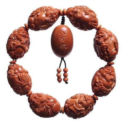 文玩橄榄核手串男士红油核海明款八大财神八方来财聚财 文玩橄榄核手串男士红油核海明款八大财神八方来财聚财