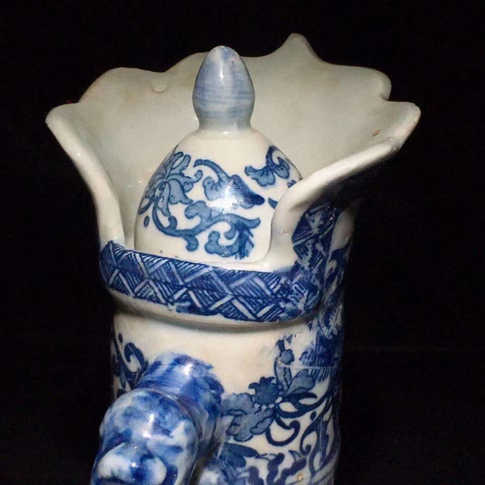 古董古玩杂项收藏老物件老瓷清乾隆青花龙纹多穆壶全品包老包真