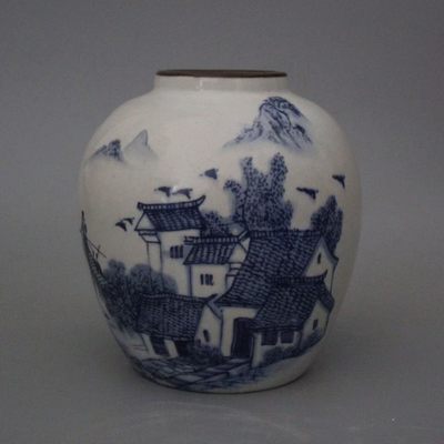 清光绪青花江南水乡瓷罐中式陶瓷罐子做旧古瓷器家居桌柜摆件 - 清光绪青花江南水乡瓷罐中式陶瓷罐子做旧古瓷器家居桌柜摆件