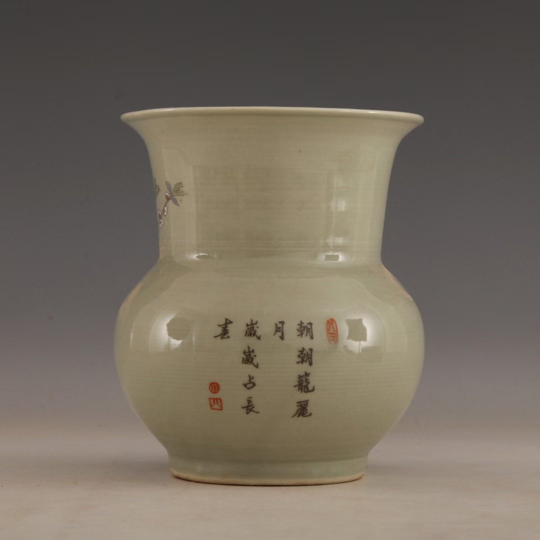 雍正年制 粉彩花鸟纹渣斗 古董瓷器古玩摆件瓷器库存老物件收藏