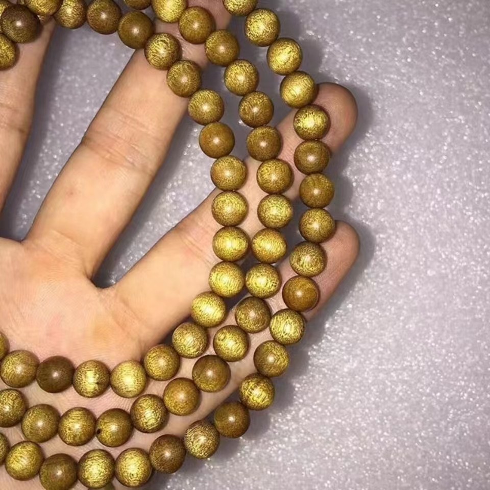 金丝楠木手串小叶桢楠佛珠手串8mm男女手链念珠108颗手工打磨
