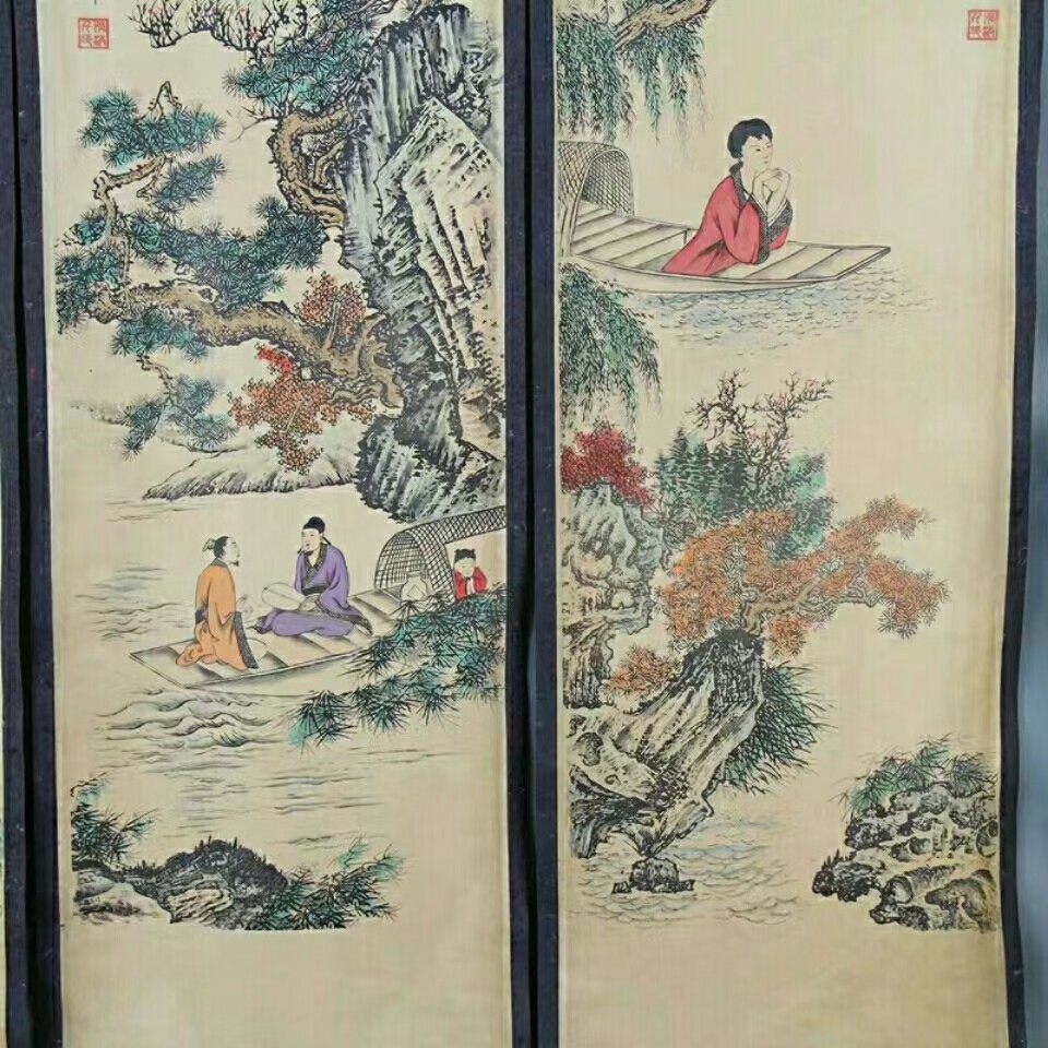 精品国画山水画古名人书法装裱客厅四条屏条幅四张成品洪千