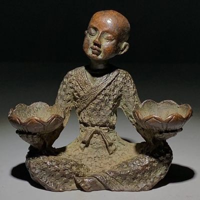 古董纯铜旧藏小沙弥烛台摆件老物件旧货老铜器古玩包老包真收藏品 - 古董纯铜旧藏小沙弥烛台摆件老物件旧货老铜器古玩包老包真收藏品