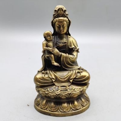 古玩铜器收藏黄铜送子观音摆件 此器型包浆润泽工艺精湛古色古香 - 古玩铜器收藏黄铜送子观音摆件 此器型包浆润泽工艺精湛古色古香