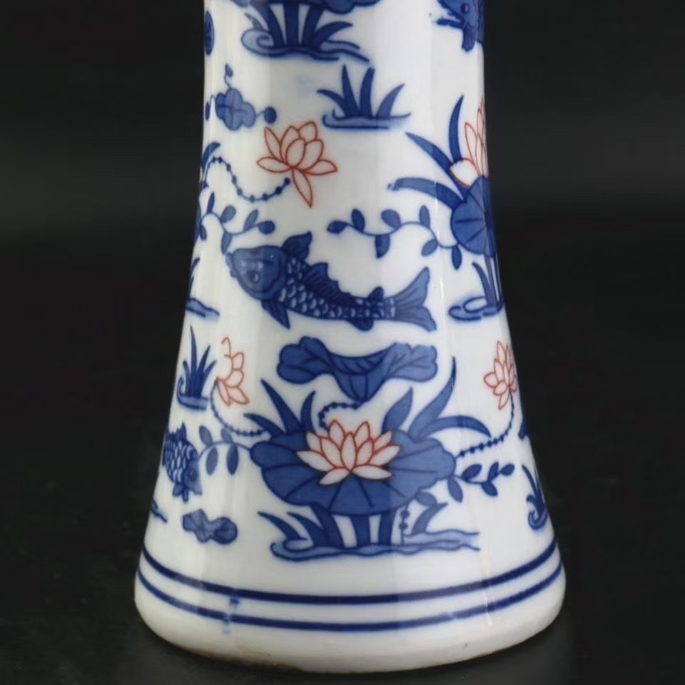 清乾隆年制青花釉里鱼纹红美人瓶瓷器旧货古玩收藏家居中式摆件