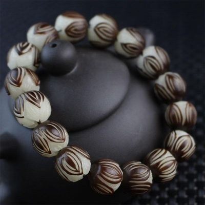 天然白玉菩提根手串原籽雕莲花菩提佛珠男女款手链手饰品 - 天然白玉菩提根手串原籽雕莲花菩提佛珠男女款手链手饰品