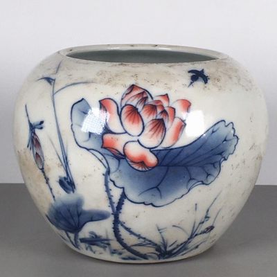 古董古玩旧货老货古瓷民国八年江西瓷业公司厂瓷青花荷叶莲花水盂 - 古董古玩旧货老货古瓷民国八年江西瓷业公司厂瓷青花荷叶莲花水盂