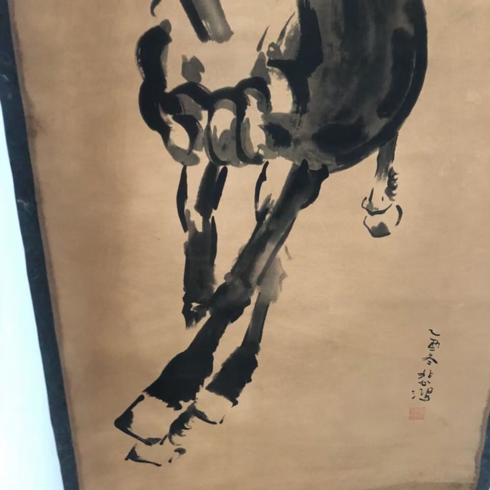 民国徐悲鸿字画古画国画收藏 徐悲鸿墨马图 字画装饰客厅画中堂画	 ​