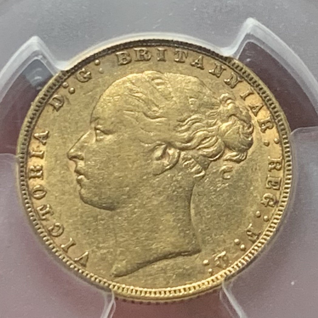 紫瑗钱币——第210期拍卖 英国 1872年 维多利亚 马剑 1磅 金币 美评 SGS AU53