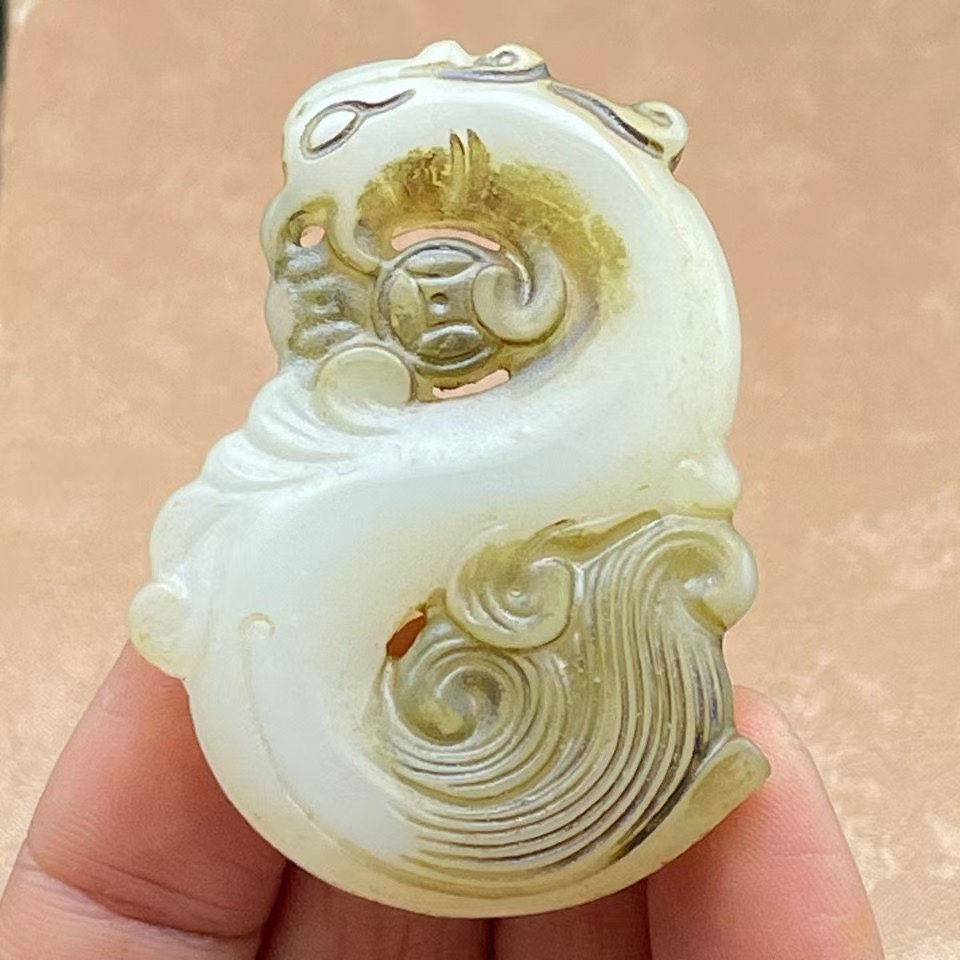 古玩玉器明清把件白玉老玉老物件高古玉做旧古董挂件把件吊坠凤鸟