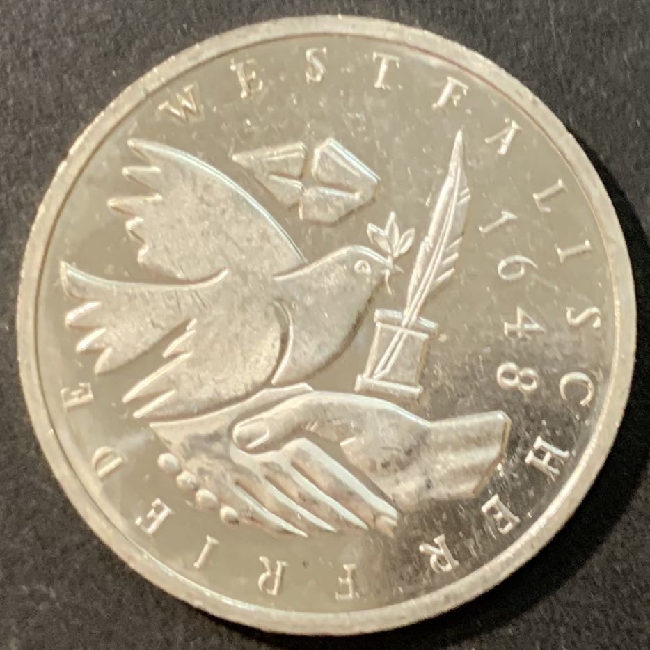 【保诚微拍】【自动拍卖、全场包邮】第19期 $ 硬币专场 $ 德国 1998年 J厂 威斯特法伦350周年 10马克 15.5克 0.925银