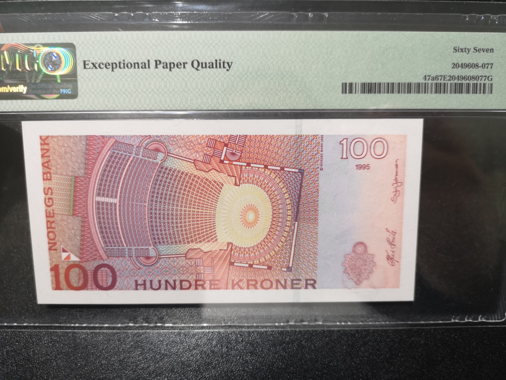 《外钞收藏家》第一百七十一期拍卖（本期97件） 1995-98年挪威100克朗 PMG67 初版95年首发年份