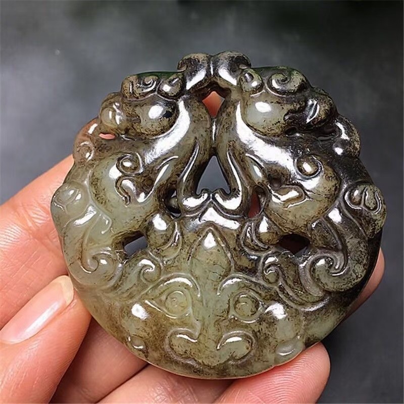 明清岫玉古玩玉器古董玉壁做旧把件高古玉老物件吊坠玉佩挂件貔貅