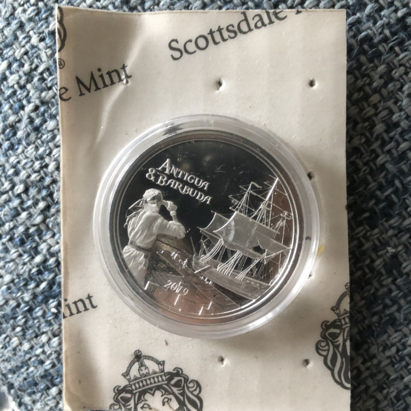 【保诚微拍】【自动拍卖、全场包邮】第19期 $ 硬币专场 $ 安提瓜和巴布达2019 EC8 海盗船 朗姆酒 1盎司限量（发行量25000枚）普制银币 起拍价：199