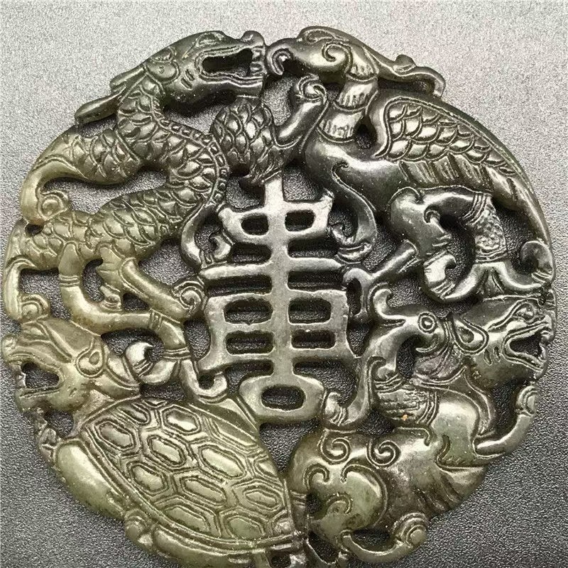 古玉老玉古玩杂项玉器天然岫玉仿古摆件把件精雕战汉明四神兽挂件
