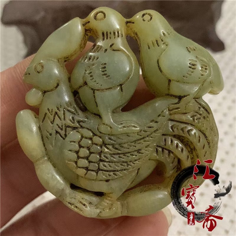 明清岫玉古玩玉器古董做旧把件高古玉老物件玉佩挂件吊坠连升三级